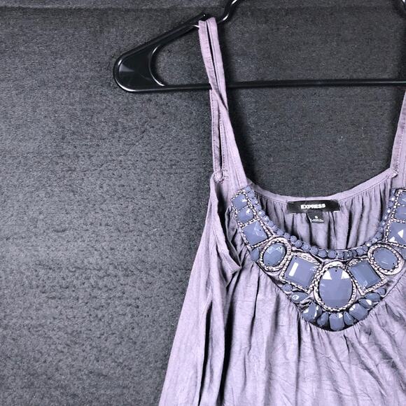 Express Womens Blouse Purple Jeweled Sleeveless Flowy Tank Small - Picture 4 of 12
